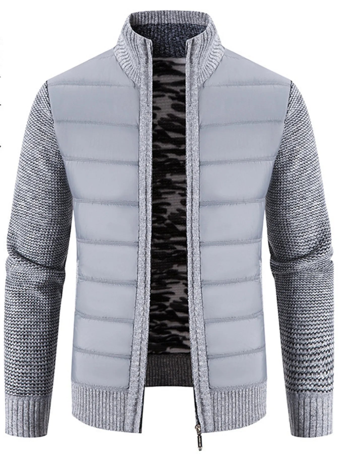 Men's Plus Size Quilted Knit Bomber Jacket with Stand Collar - ELC Fashion