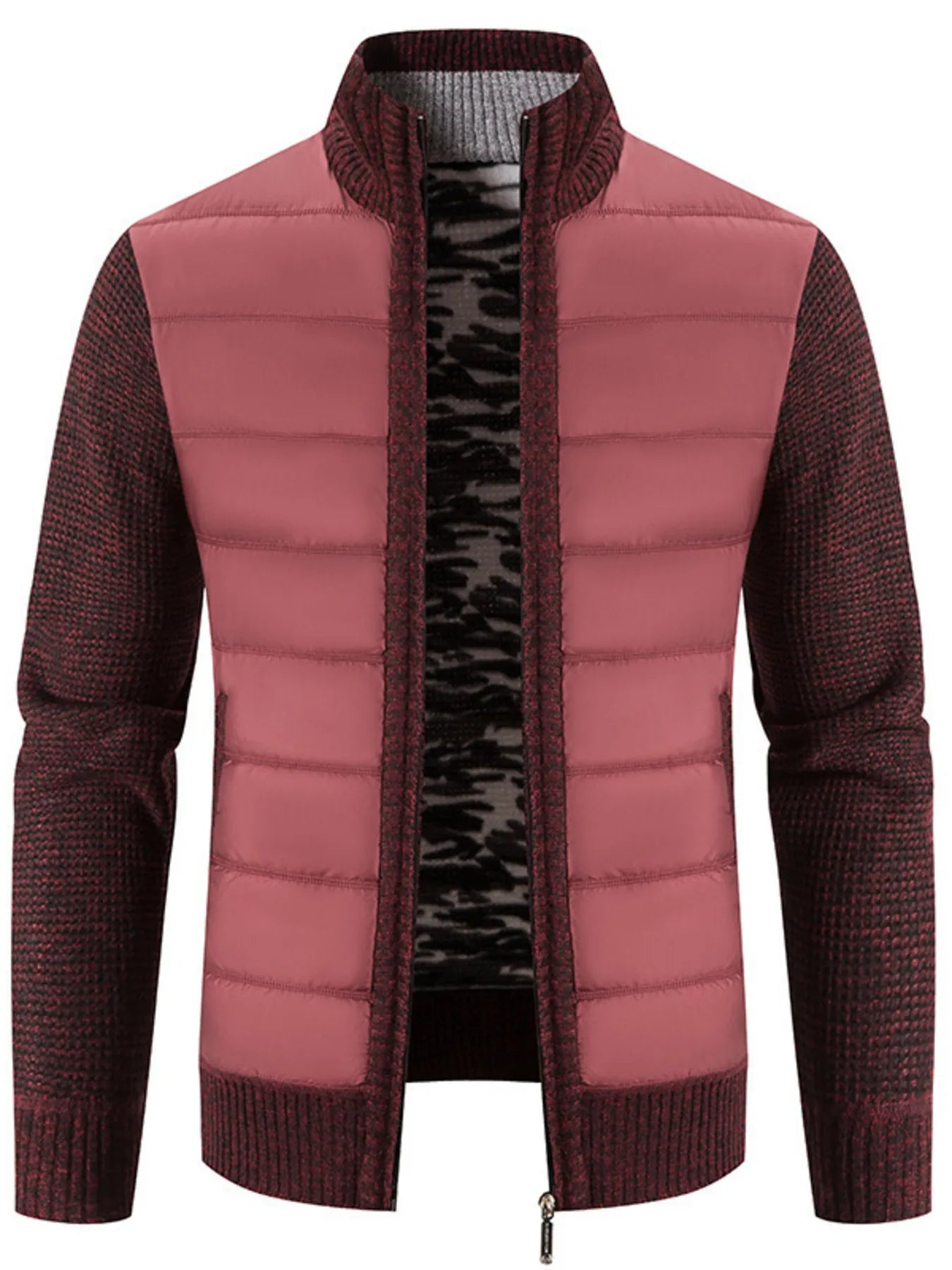 Men's Plus Size Quilted Knit Bomber Jacket with Stand Collar - ELC Fashion