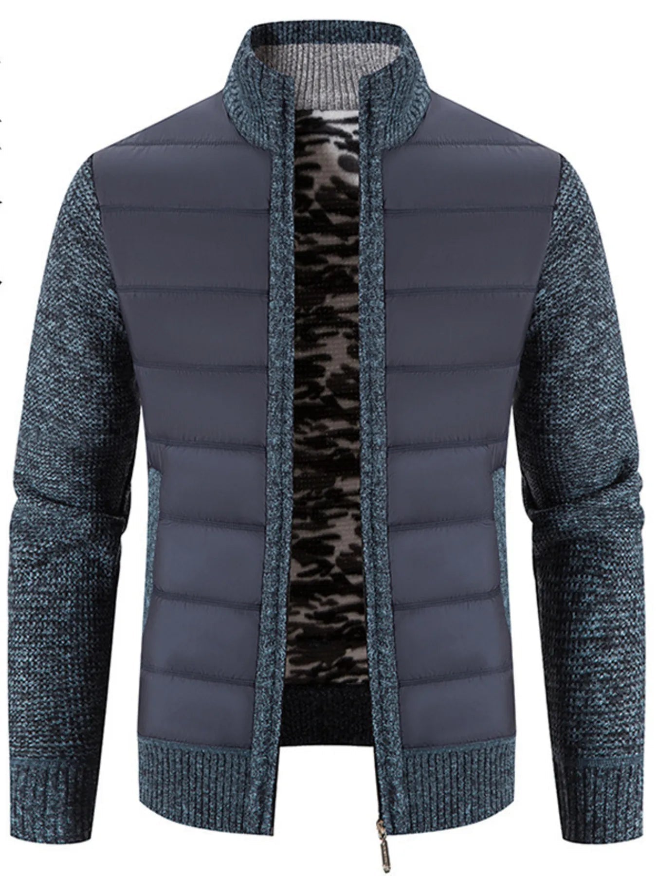 Men's Plus Size Quilted Knit Bomber Jacket with Stand Collar - ELC Fashion