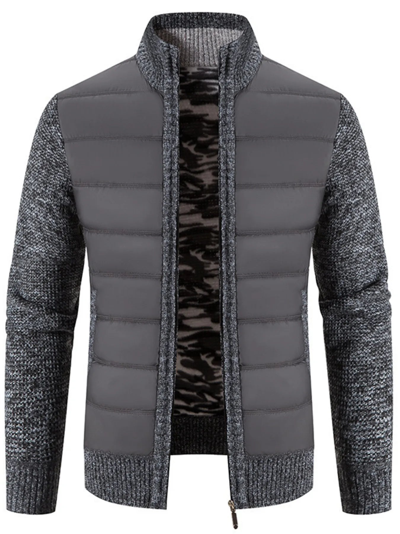 Men's Plus Size Quilted Knit Bomber Jacket with Stand Collar - ELC Fashion