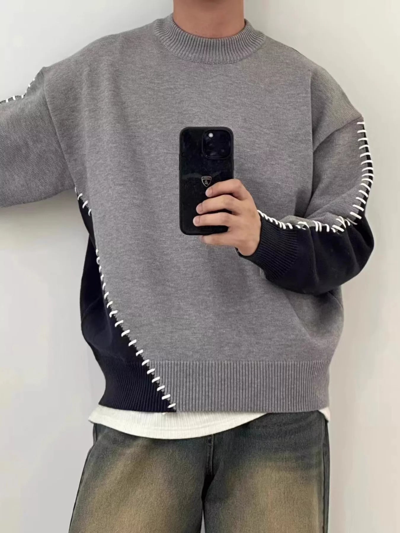 Men's Plus Size Two - Tone Mock Neck Sweater - ELC Fashion