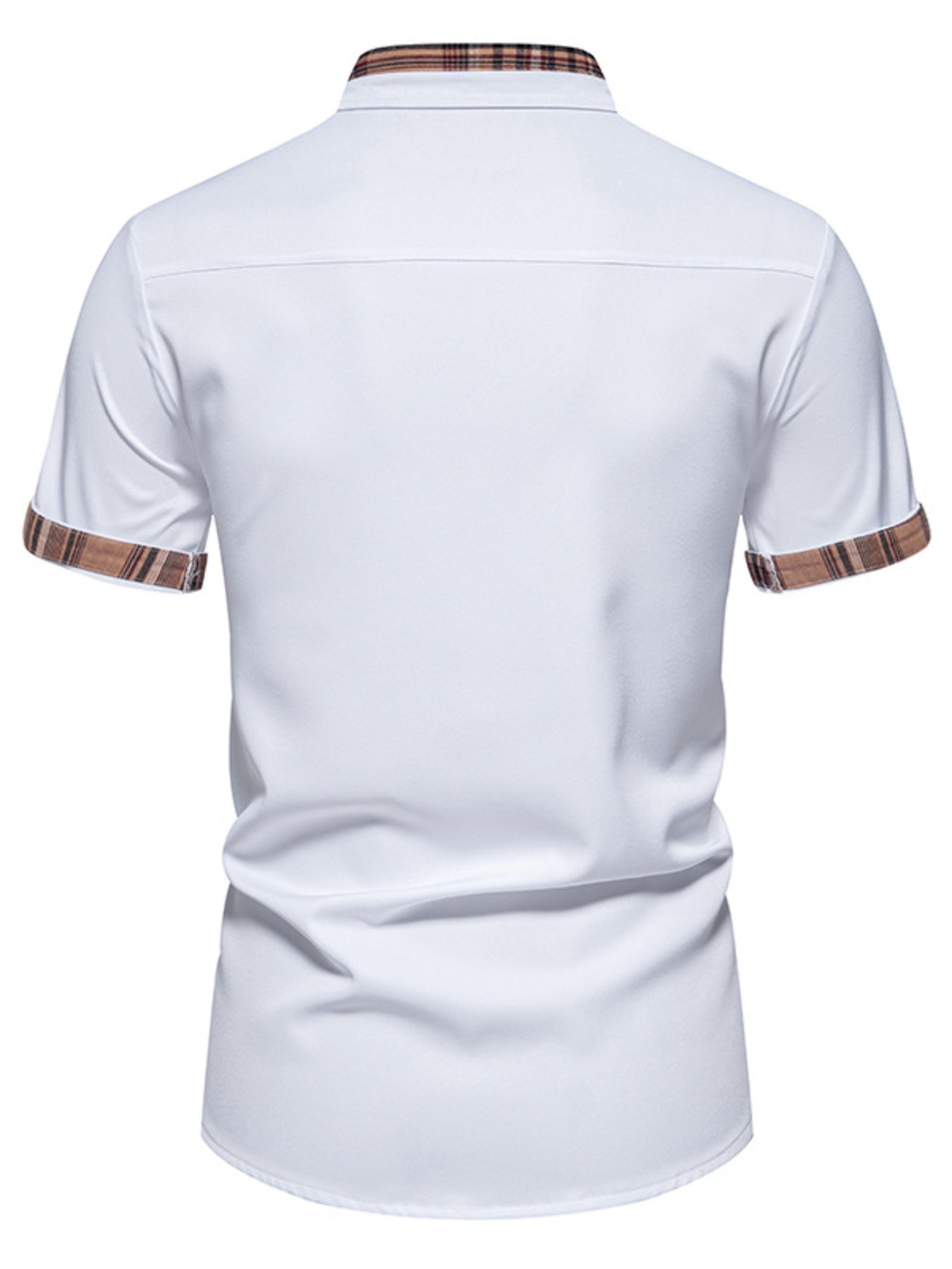 Men's Short Sleeve Plaid Trim Shirt - ELC Fashion