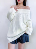 Off - Shoulder Chunky Knit Sweater - ELC Fashion