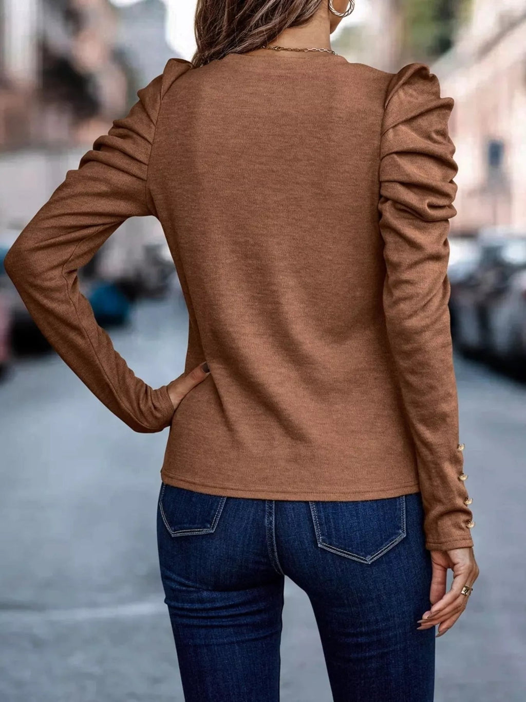 Puff Sleeve Round Neck T-Shirt - ELC Fashion