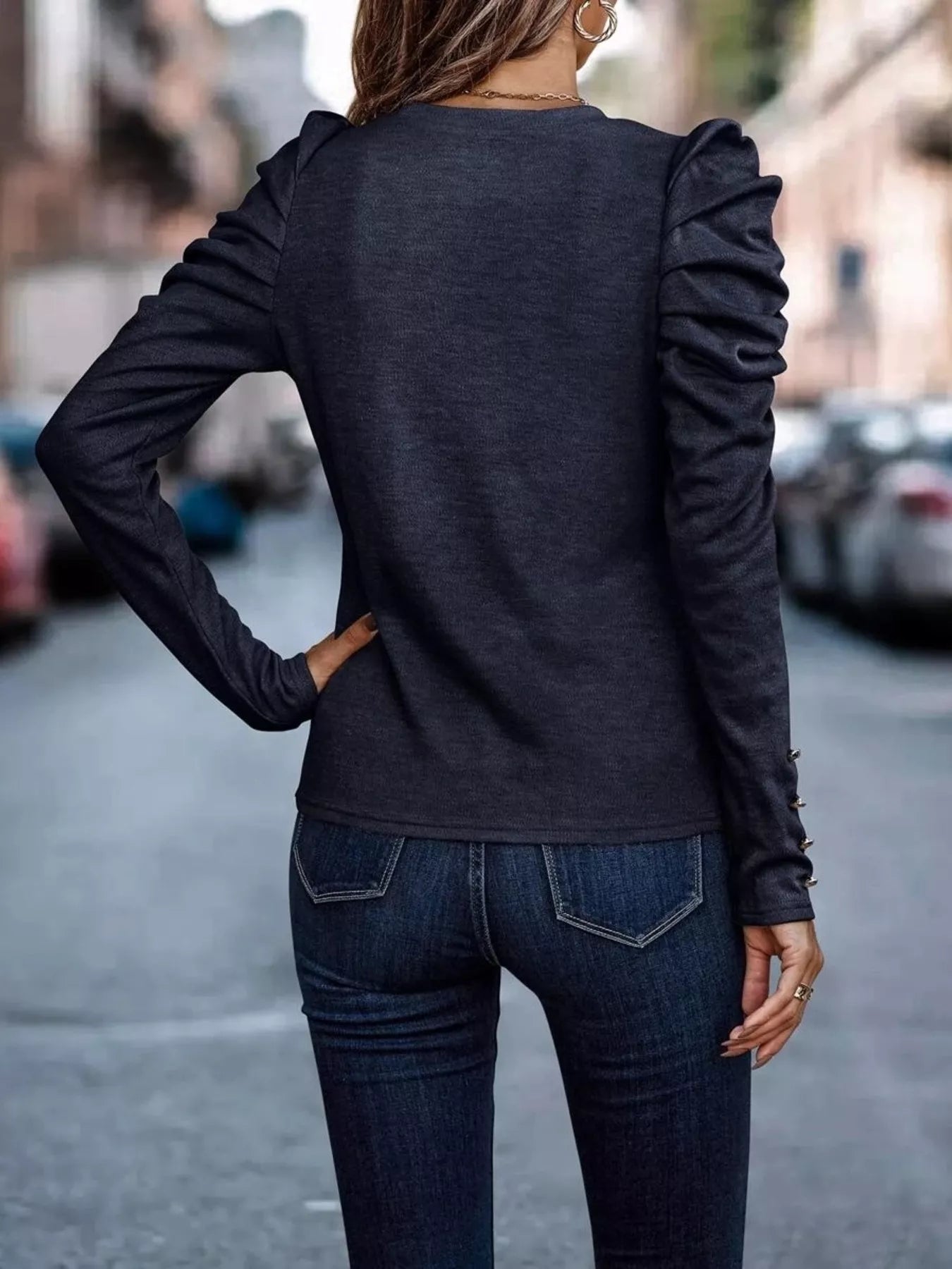 Puff Sleeve Round Neck T-Shirt - ELC Fashion