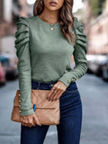 Puff Sleeve Round Neck T-Shirt - ELC Fashion