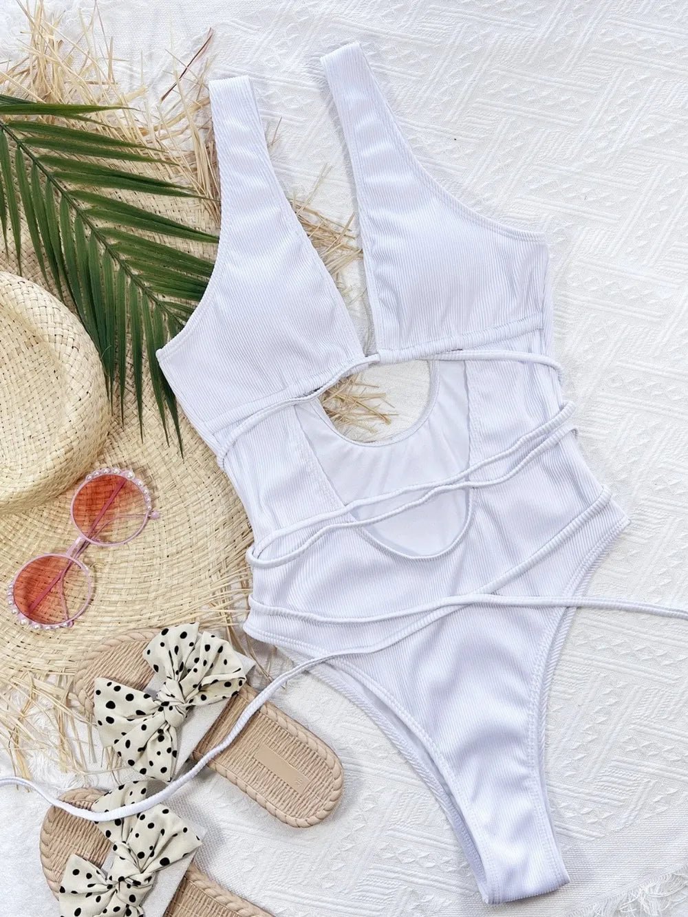 Ribbed Lace Up One - Piece Swimsuit - ELC Fashion