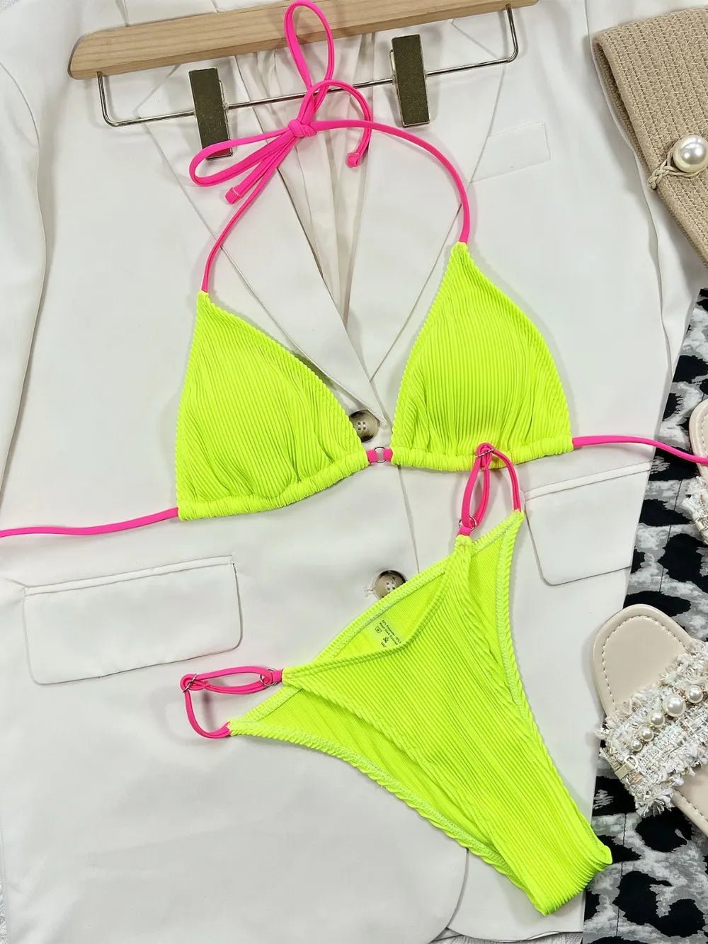 Ribbed Tie Back Bikini Set - ELC Fashion