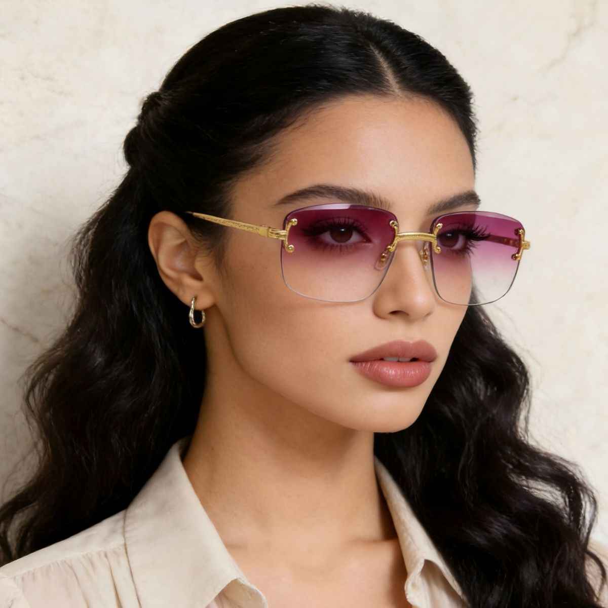 Rimless Gradient Tinted Sunglasses - ELC Fashion