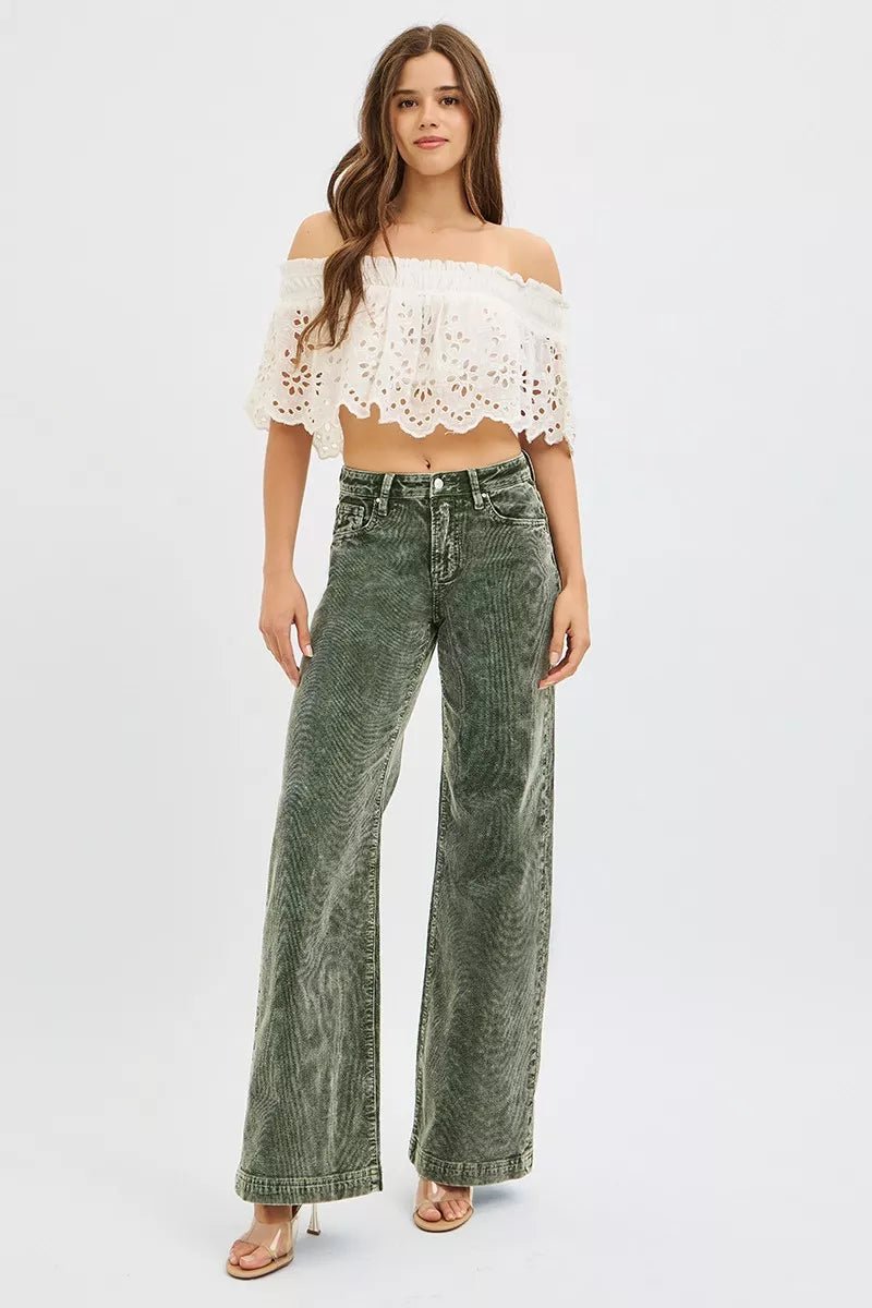 RISEN Full Size High Rise Wide Leg Corduroy Jeans Plus Size - ELC Fashion