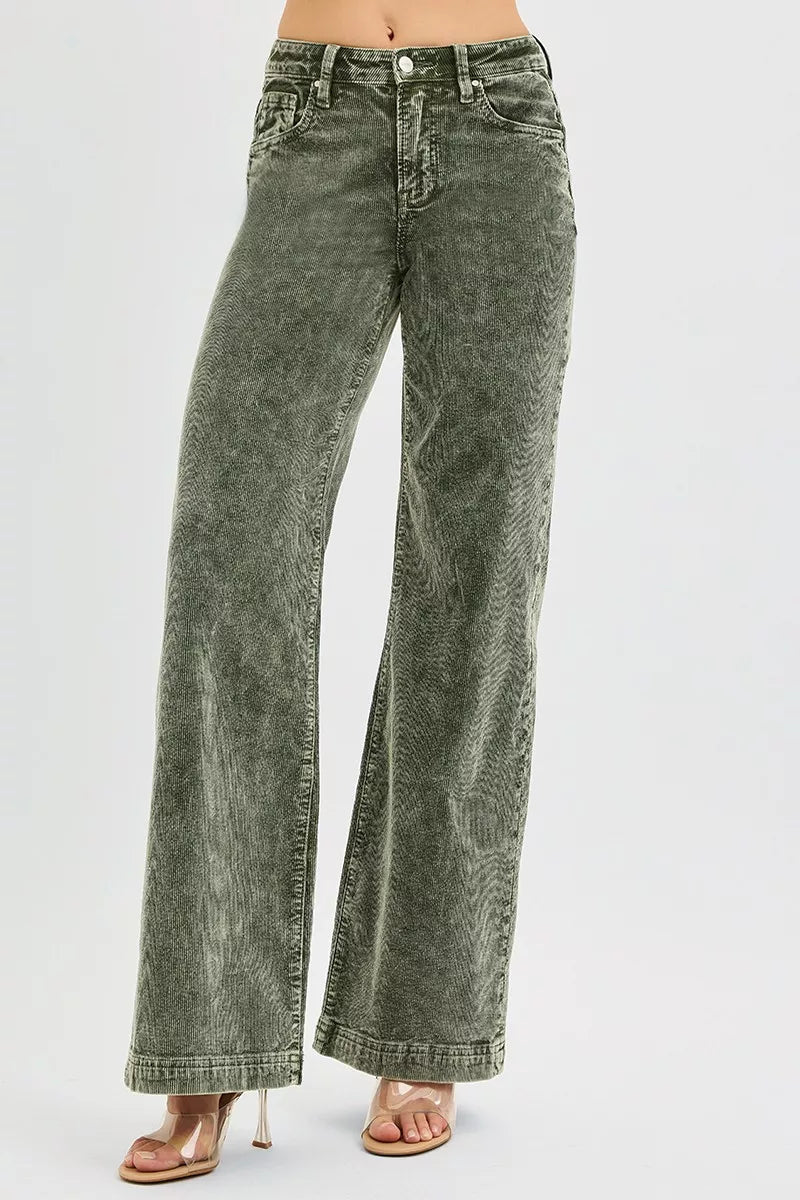 RISEN Full Size High Rise Wide Leg Corduroy Jeans Plus Size - ELC Fashion