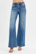 RISEN High Rise Wide Leg Jenas with Front Yoke and Heart Back Pocket - ELC Fashion