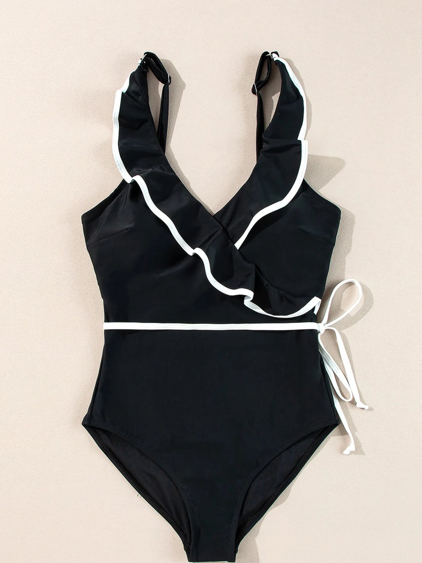 Ruffle Trim V - Neck One - Piece Swimsuit - ELC Fashion