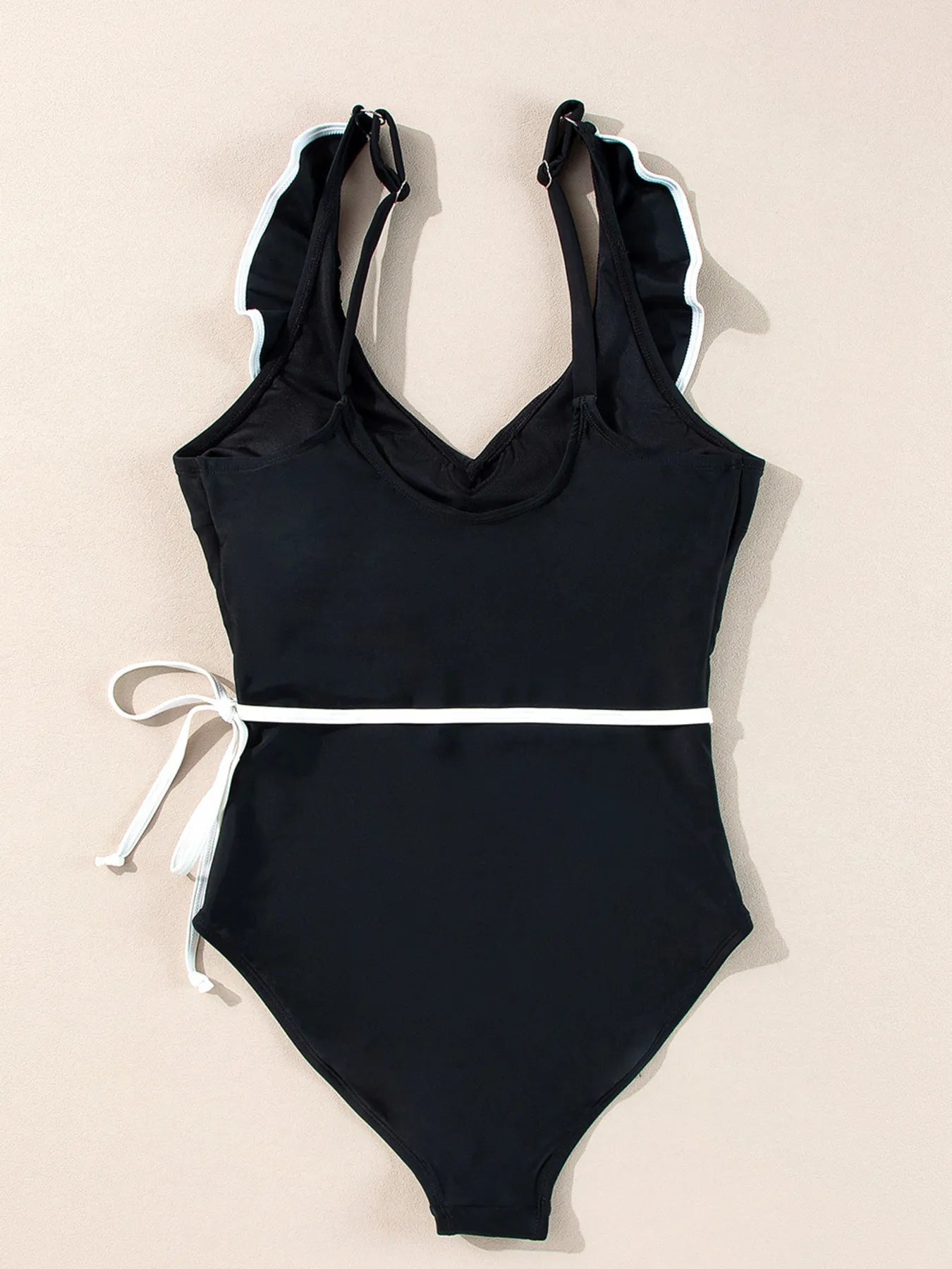 Ruffle Trim V - Neck One - Piece Swimsuit - ELC Fashion