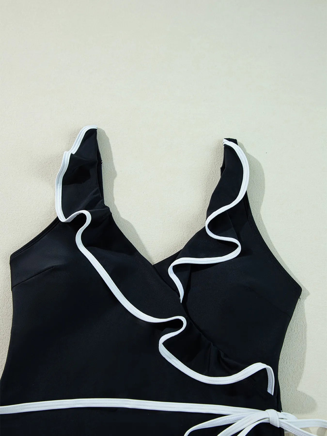 Ruffle Trim V - Neck One - Piece Swimsuit - ELC Fashion