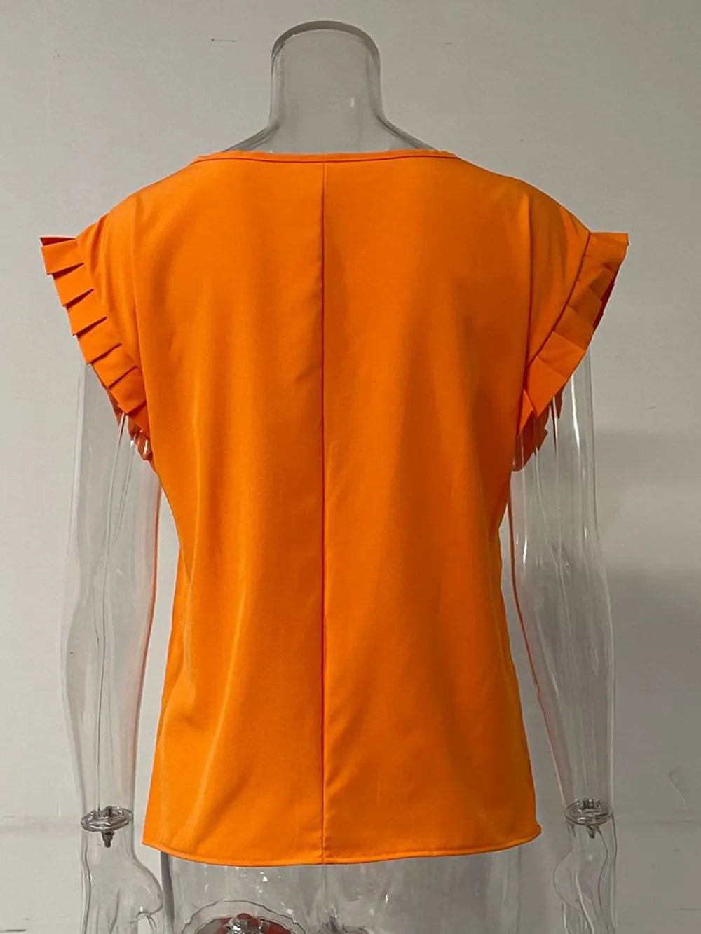 Ruffled Round Neck Cap Sleeve Blouse - ELC Fashion