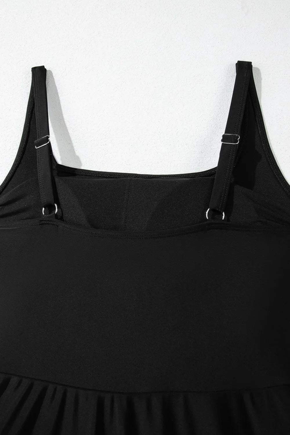 Side Tied Waist Square Neck Adjustable Straps A - line One Piece Swim Dress - ELC Fashion