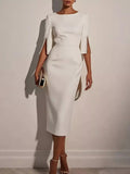 Slim - Fit Elegant Midi Dress with Beaded Slit Sleeve - ELC Fashion