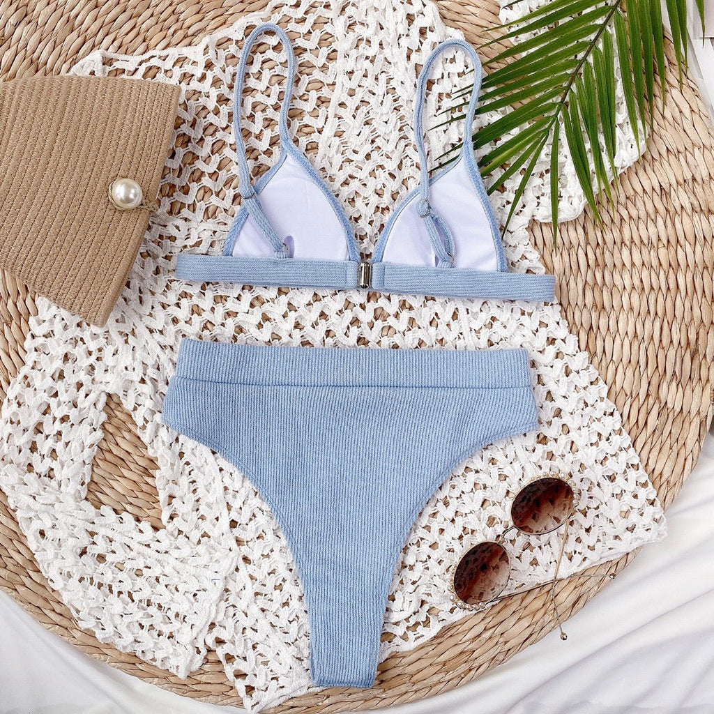 Spaghetti Strap Ribbed Bikini Set - ELC Fashion