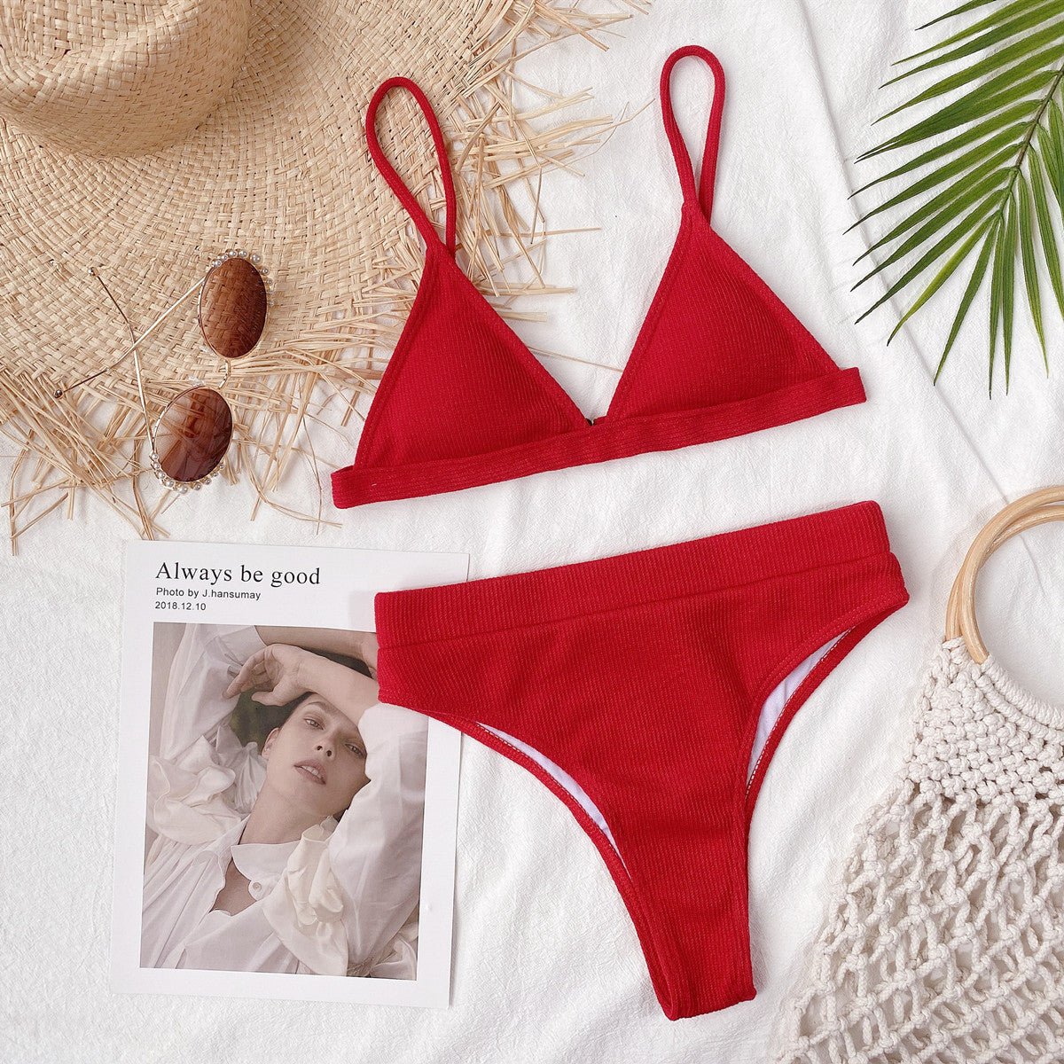 Spaghetti Strap Ribbed Bikini Set - ELC Fashion