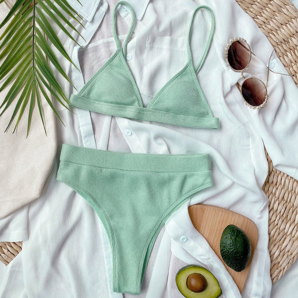 Spaghetti Strap Ribbed Bikini Set - ELC Fashion