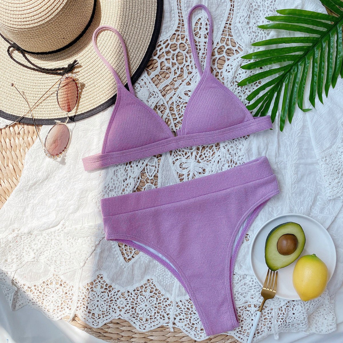 Spaghetti Strap Ribbed Bikini Set - ELC Fashion