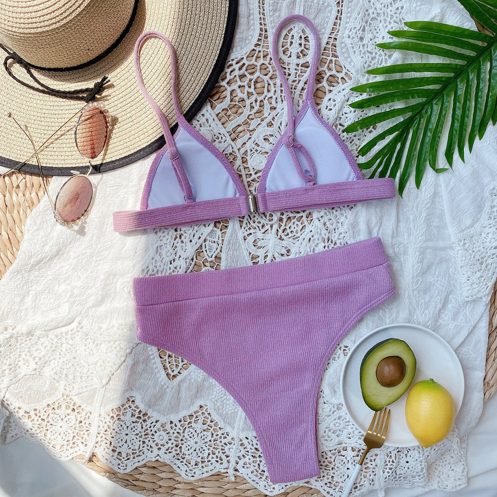 Spaghetti Strap Ribbed Bikini Set - ELC Fashion