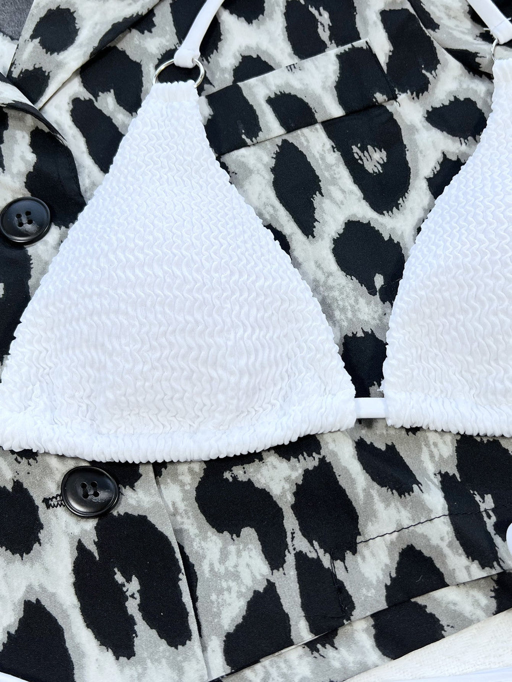 Textured Halter Neck Tie Side Bikini Set - ELC Fashion
