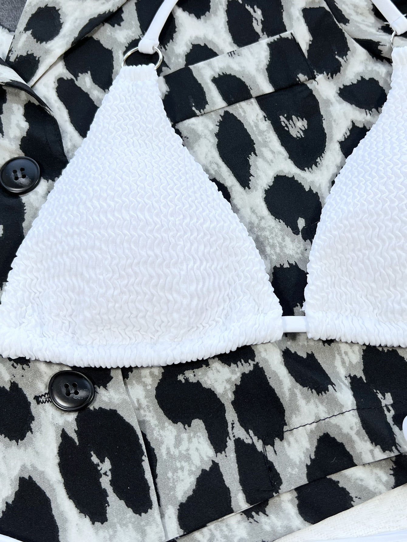 Textured Halter Neck Tie Side Bikini Set - ELC Fashion