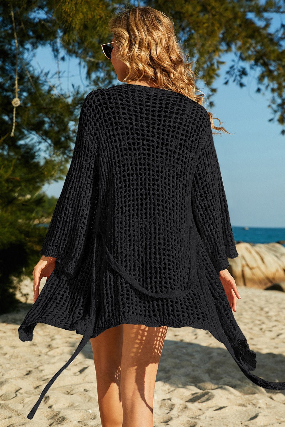 Tie - Waist Openwork Crochet Cover Up - ELC Fashion