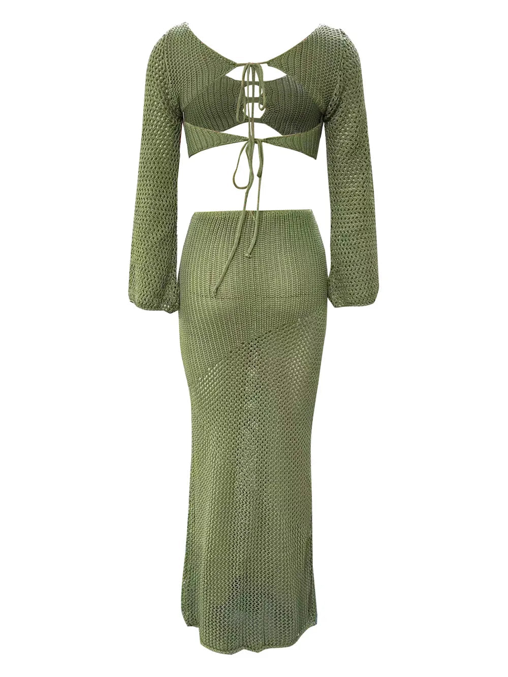 Tied Long Sleeve Top and Skirt Cover Up Set - ELC Fashion