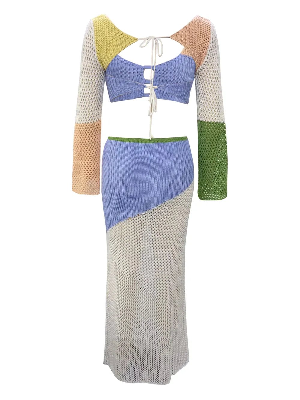 Tied Long Sleeve Top and Skirt Cover Up Set - ELC Fashion