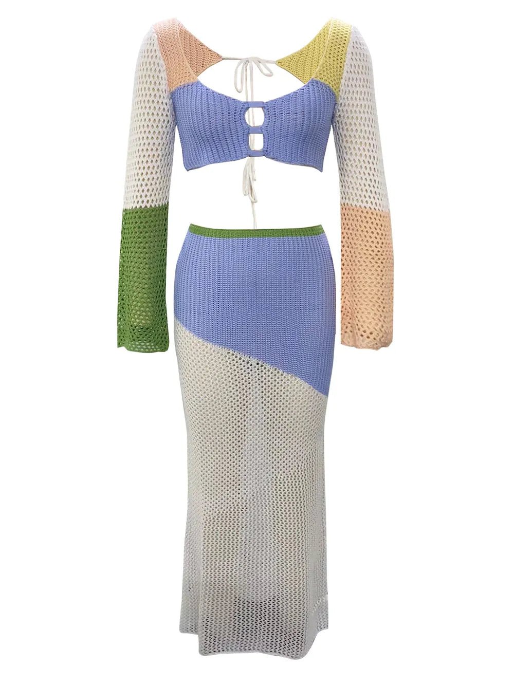 Tied Long Sleeve Top and Skirt Cover Up Set - ELC Fashion
