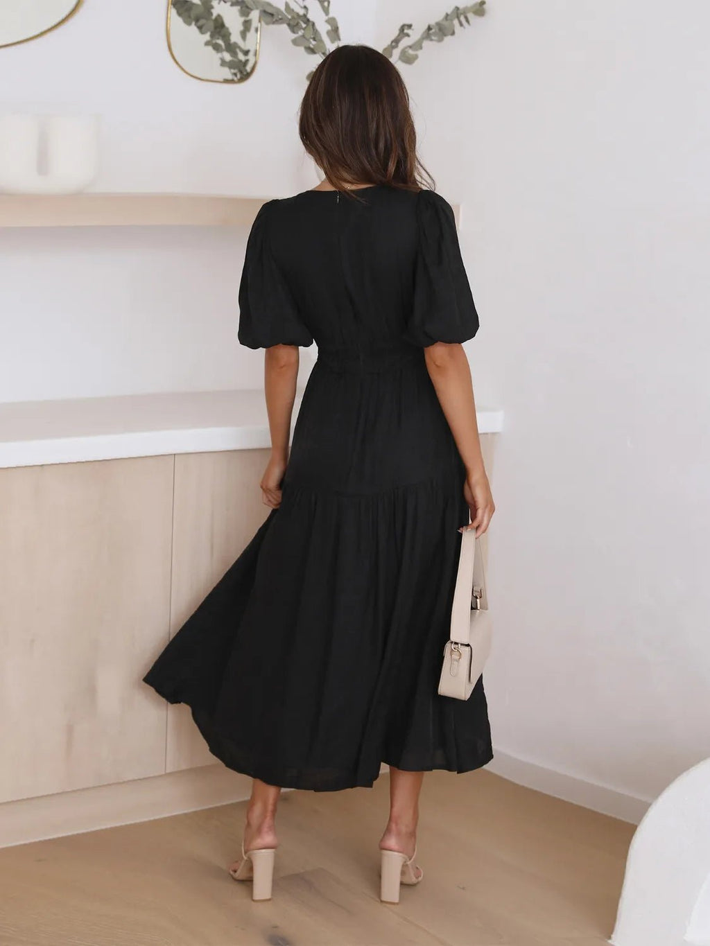 Tiered Surplice Half Sleeve Midi Dress - ELC Fashion