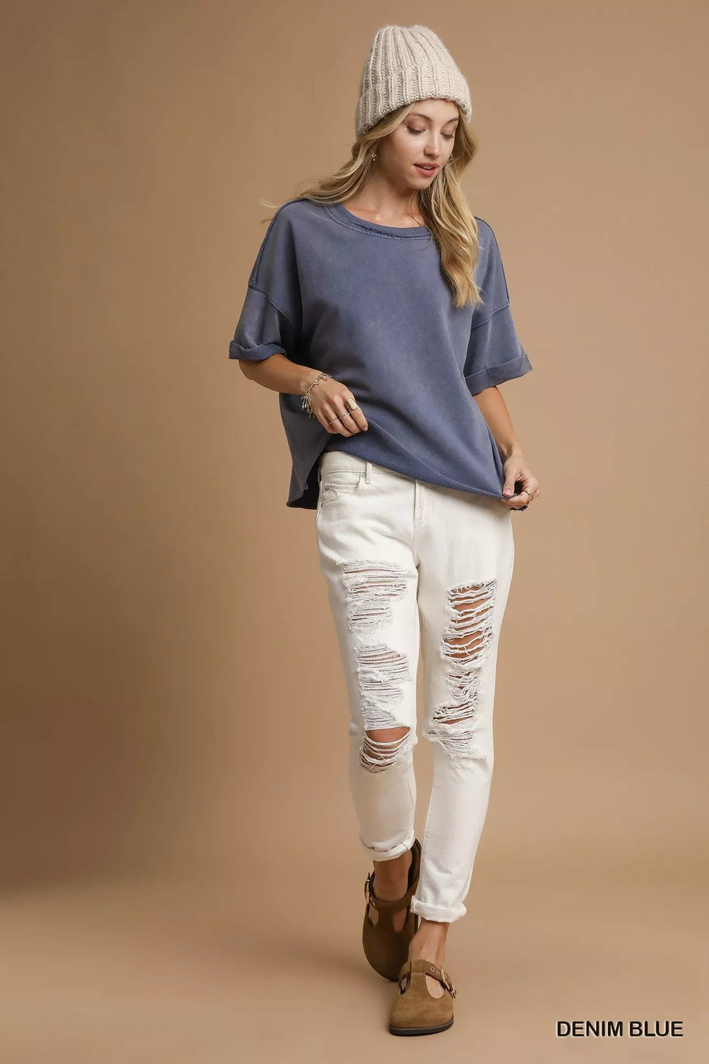 Umgee Mineral Wash Round Neck Top - ELC Fashion