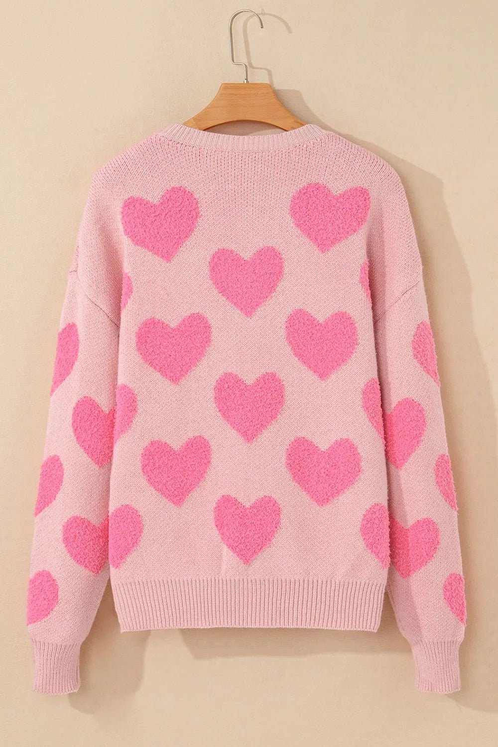 Valentine's Day Heart Jacquard Round Neck Sweater - ELC Fashion