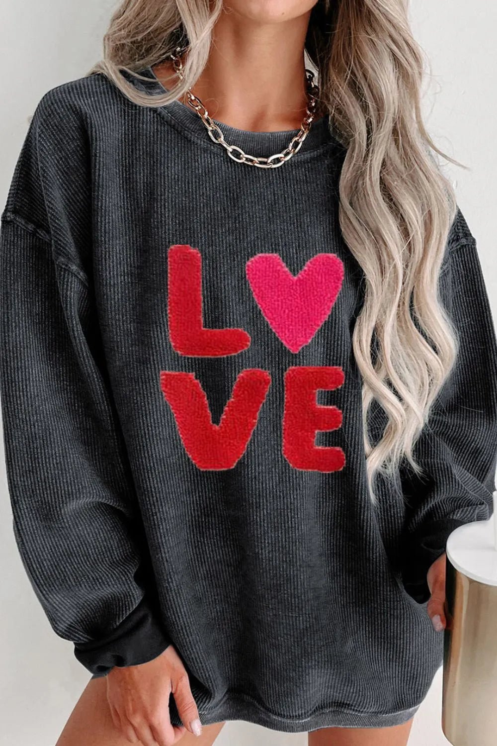 Valentine’s Day LOVE Round Neck Long Sleeve Sweatshirt - ELC Fashion