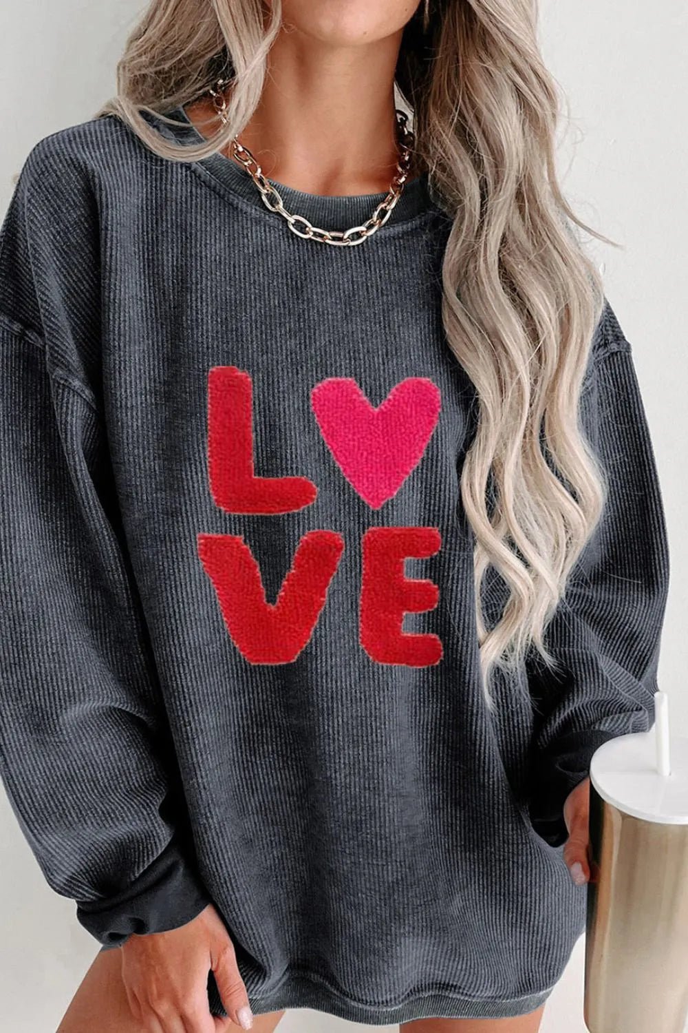 Valentine’s Day LOVE Round Neck Long Sleeve Sweatshirt - ELC Fashion