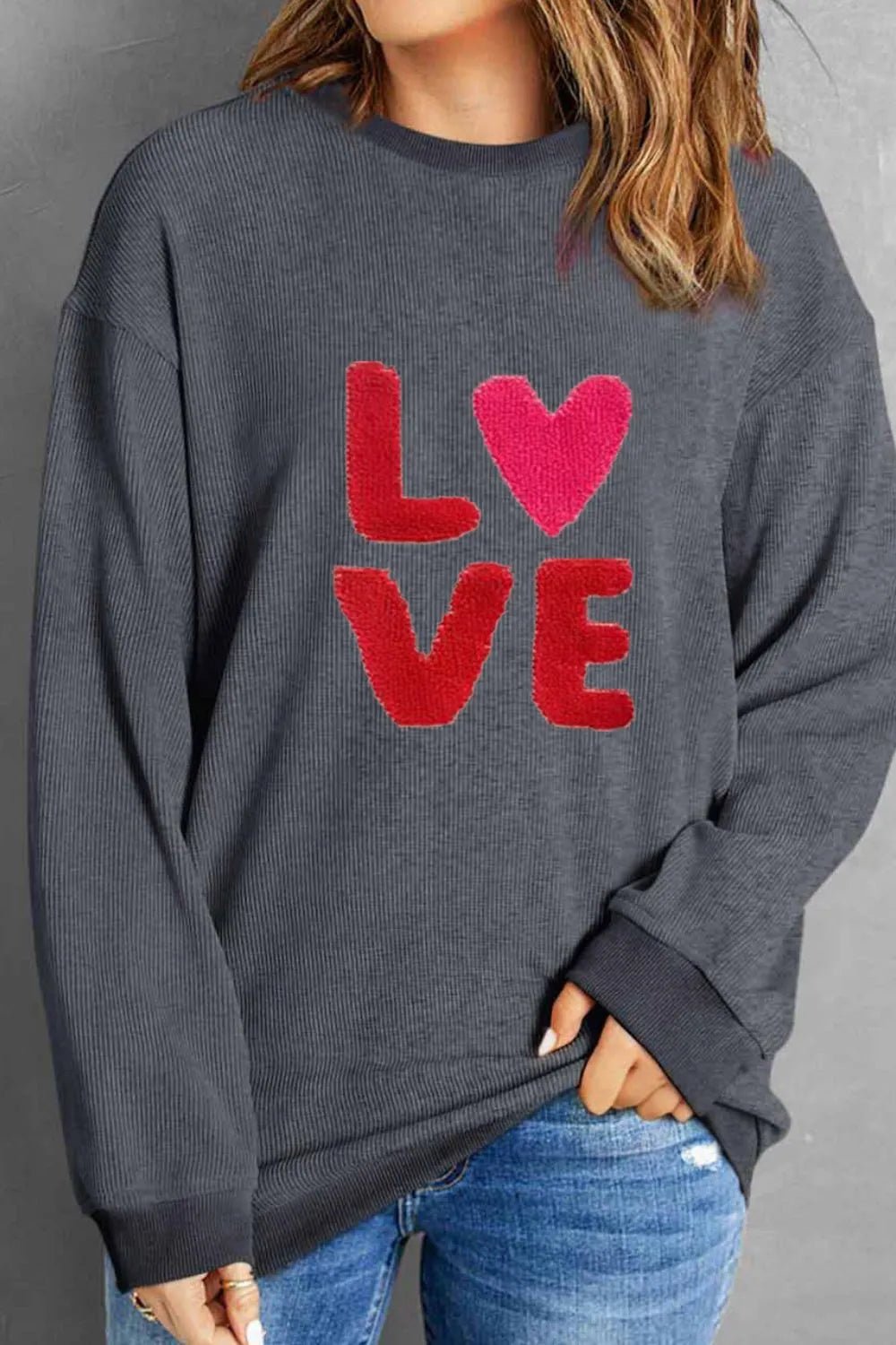 Valentine’s Day LOVE Round Neck Long Sleeve Sweatshirt - ELC Fashion