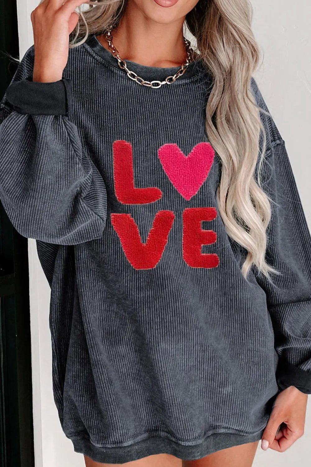 Valentine’s Day LOVE Round Neck Long Sleeve Sweatshirt - ELC Fashion