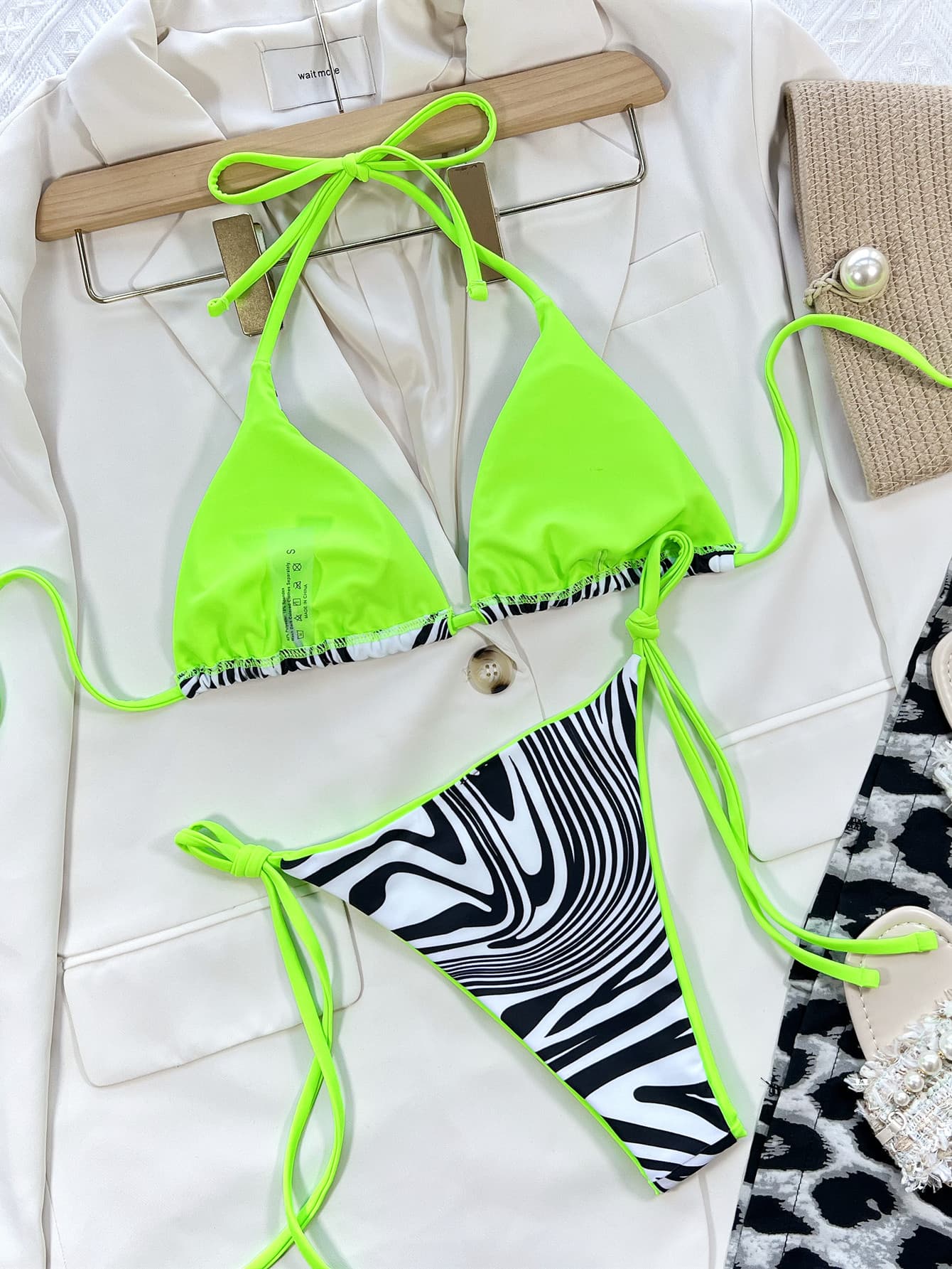 Zebra Print Halter Neck Bikini Set - ELC Fashion