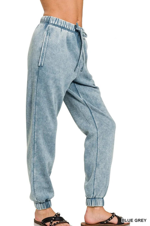 Zenana Acid Wash Fleece Sweatpants with Pockets - ELC Fashion