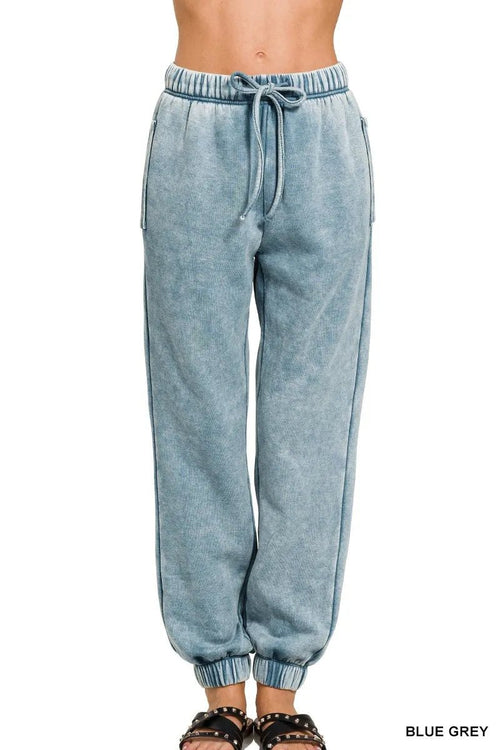 Zenana Acid Wash Fleece Sweatpants with Pockets - ELC Fashion