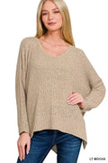 Zenana Dolman Sleeve V - Neck Sweater - ELC Fashion