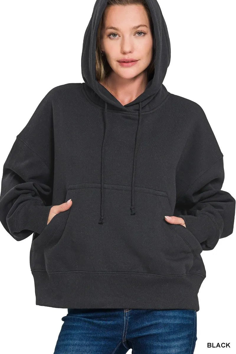 Zenana Oversized Fleece Kangaroo Pocket Hoodie - ELC Fashion