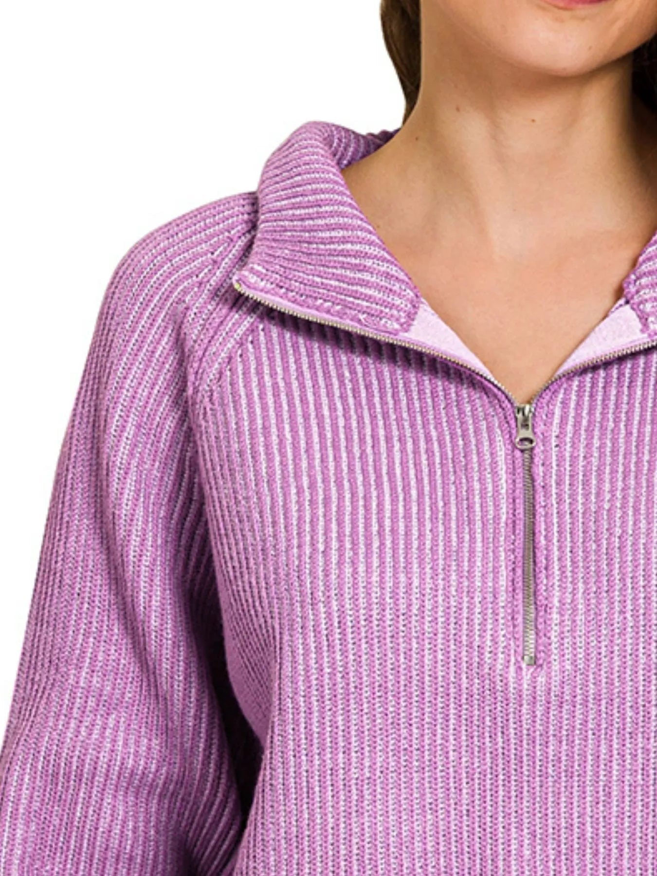 Zenana Ribbed Two Tone Half Zip Sweater - ELC Fashion