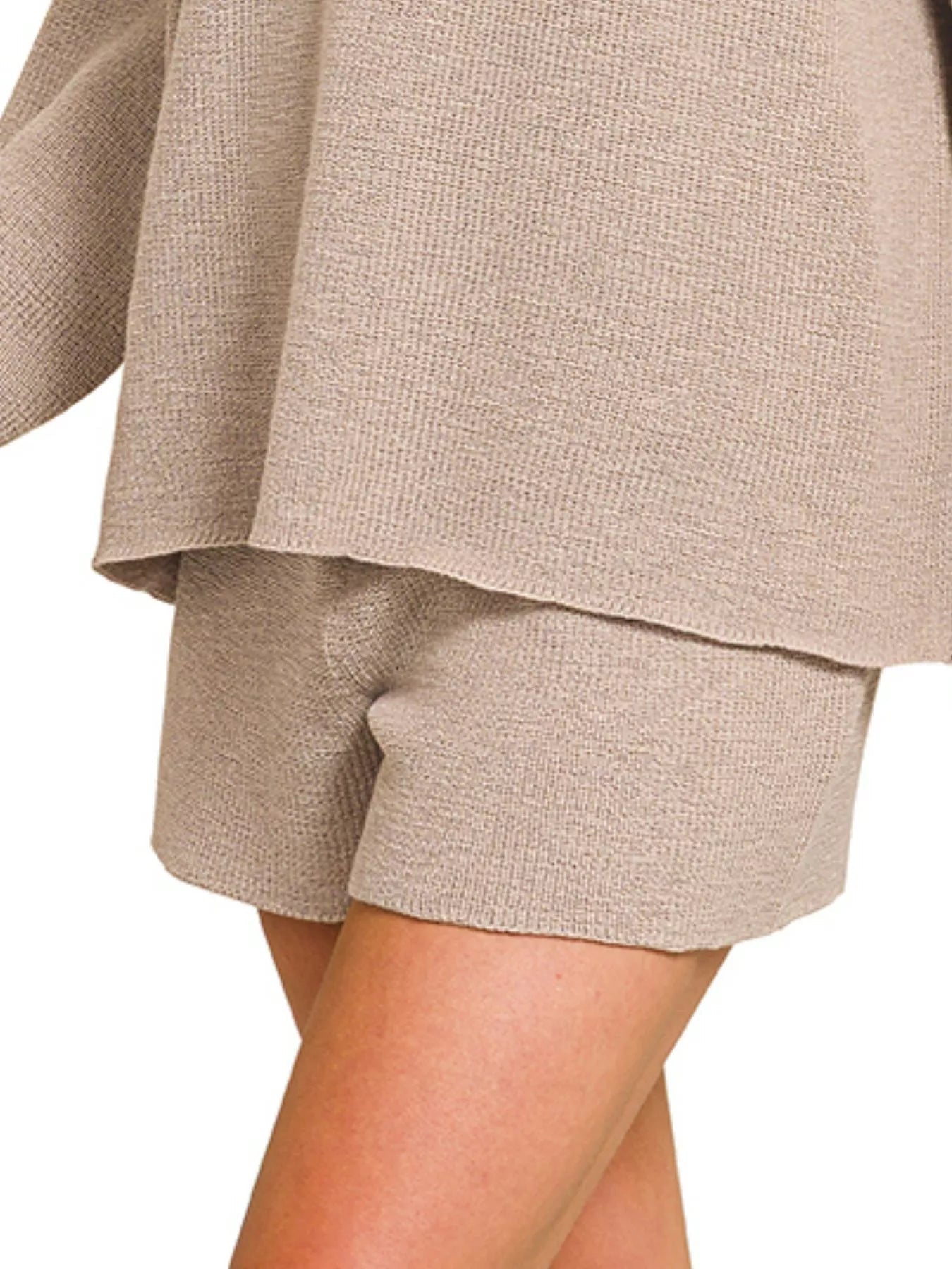 Zenana Round Neck Knit Top and Shorts Sweater Set - ELC Fashion