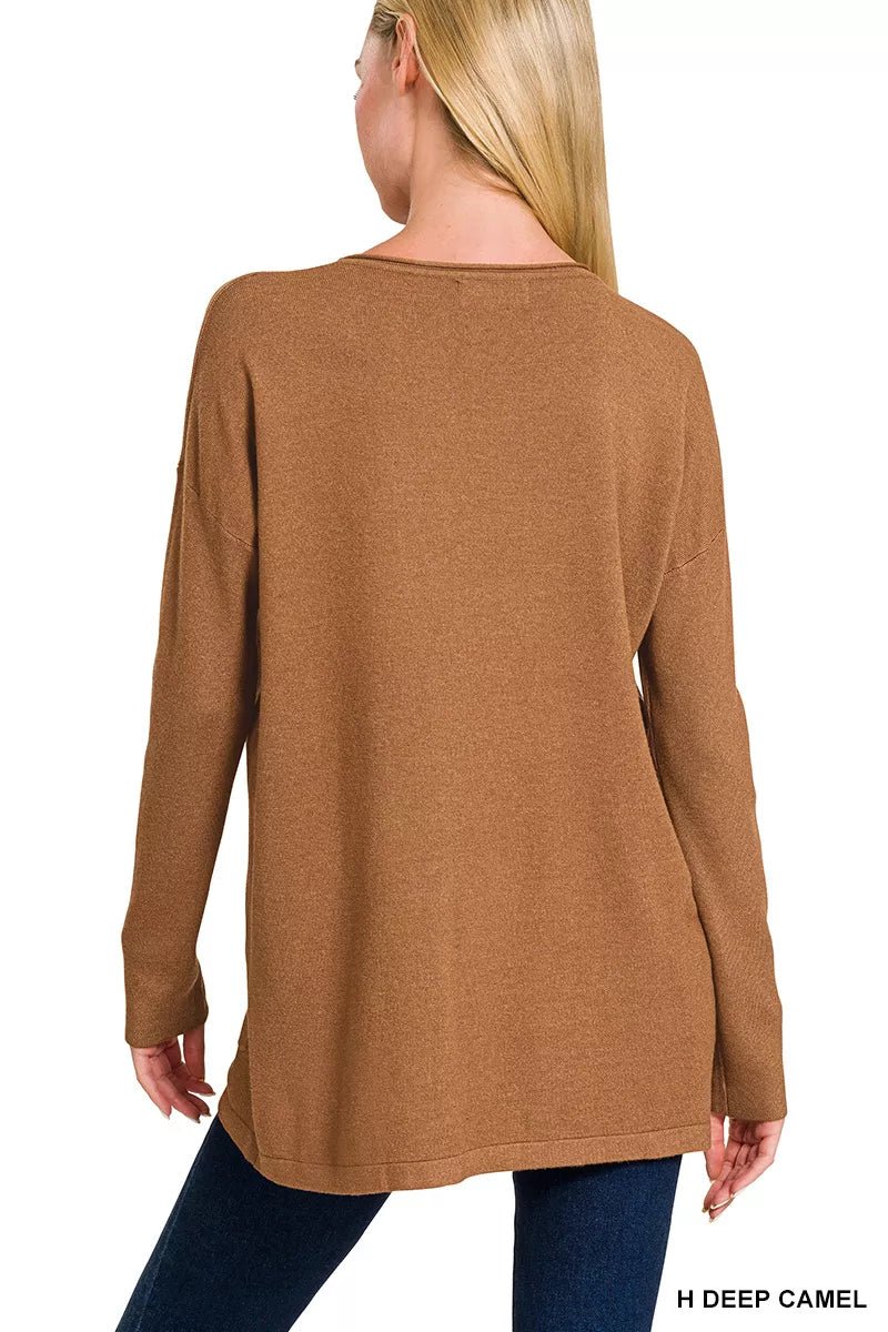Zenana Viscose Long Sleeve Front Pockets Sweater - ELC Fashion